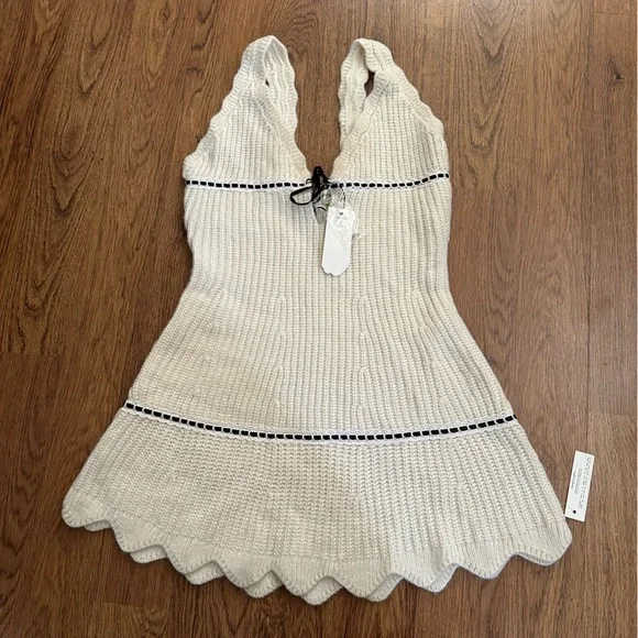For Love And Lemons Ivory Knit mini sexy sleeveless Dress with Black small NWT - Picture 3 of 9